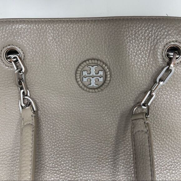 Tory Burch Whipstitch Logo Tote in French Gray #29668 Pebbled Leather Dust Bag - Picture 11 of 11